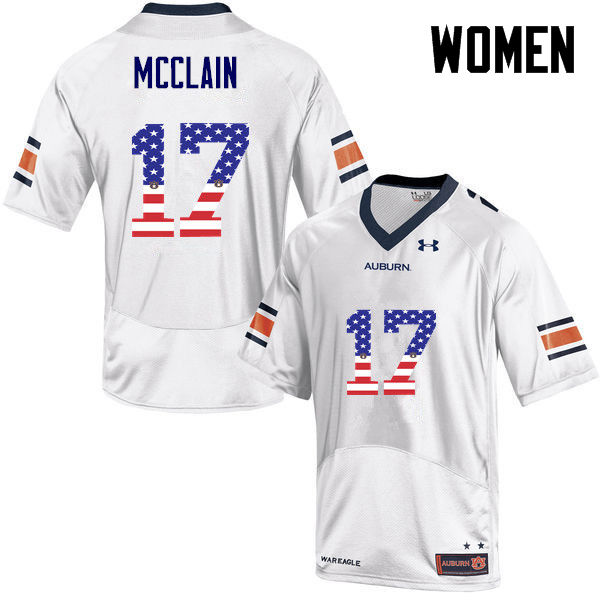 Women #17 Marquis McClain Auburn Tigers USA Flag Fashion College Football Jerseys-White - Click Image to Close